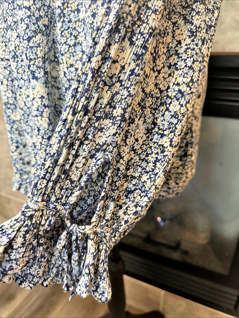Chaps XXL Blue Floral Boho Peasant Blouse Ruffle Sleeve Cottagecore Top - Picture 10 of 14